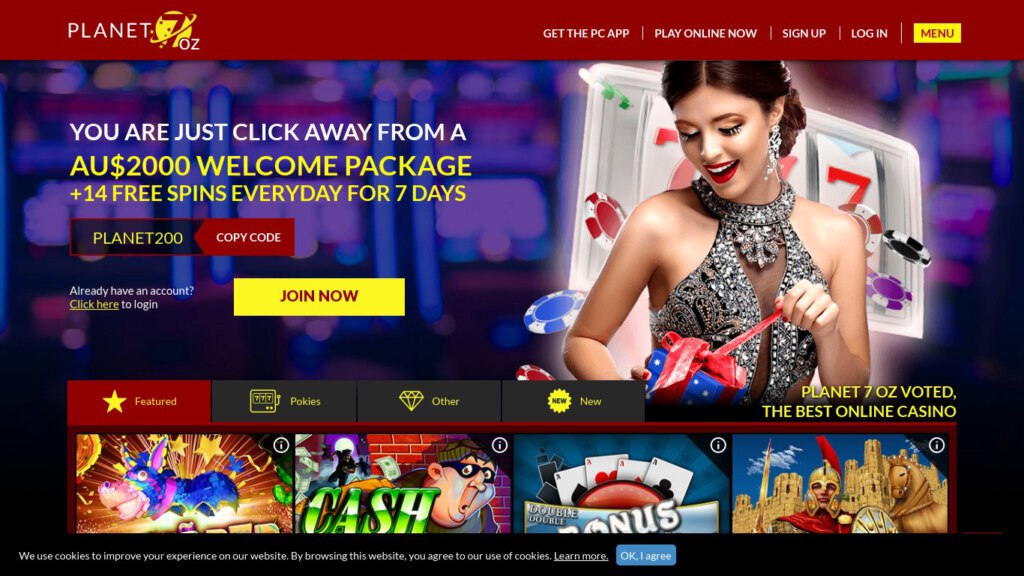 Planet 7 Oz Casino Site Screenshot