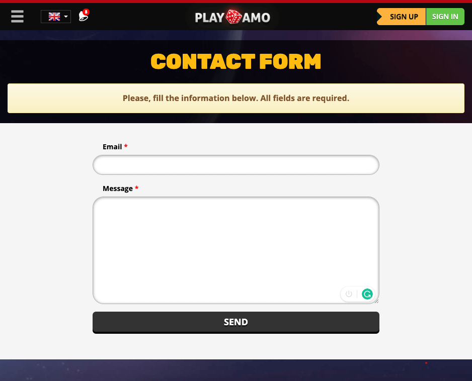 PlayAmo Contact Form